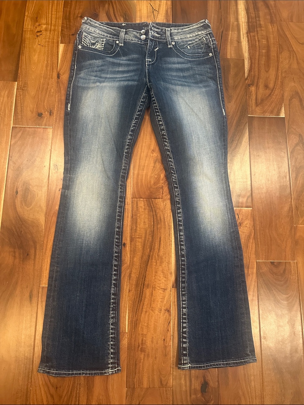 Vigoss Women's Indigo Flare Jeans with Faded Wash